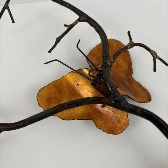 Bovano Enamel on Copper Butterflies on Branch Metal Wall Art Mid Century